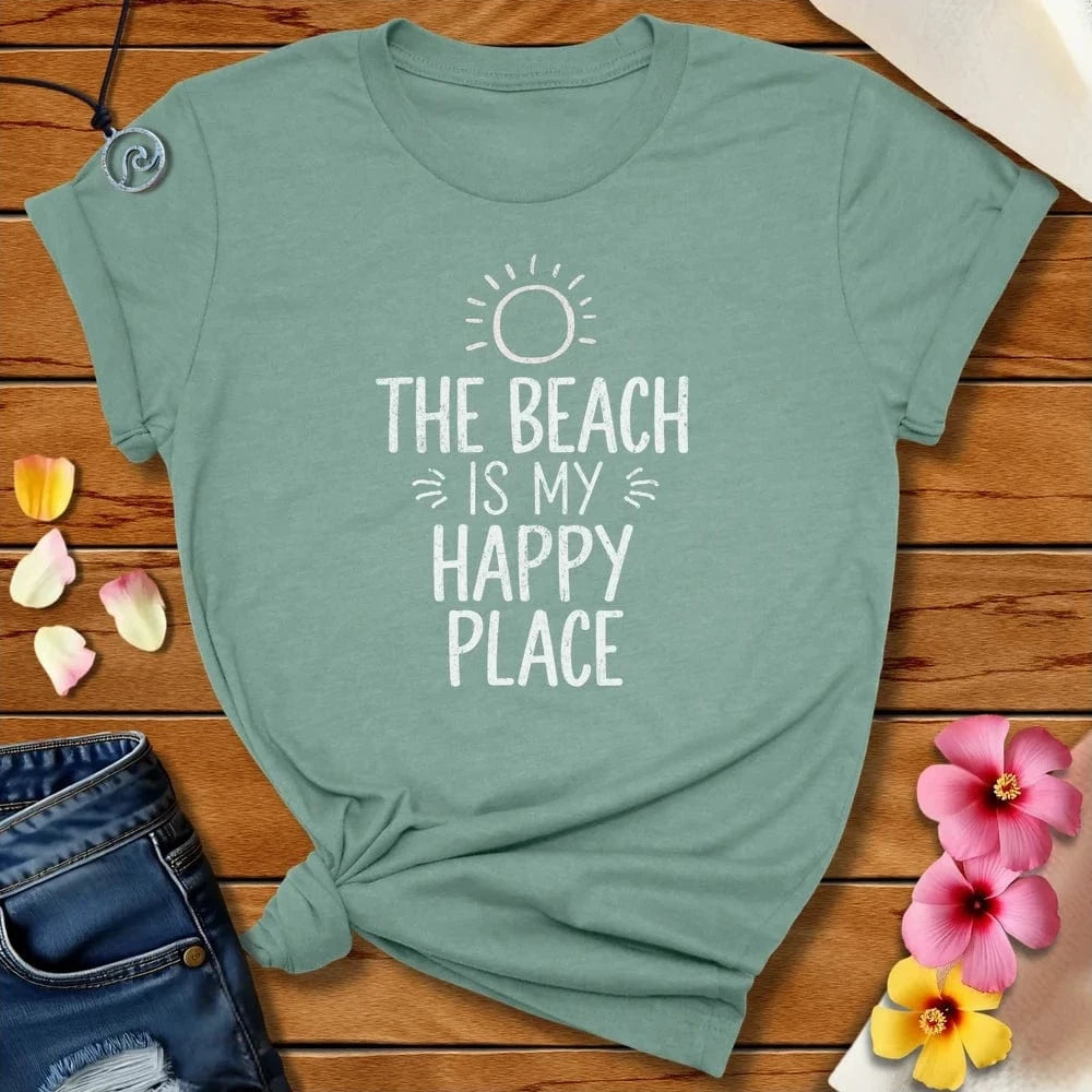 Happy Place Tee Heather Prism Dusty Blue by Salty By Choice® We love the beach ocean and anything around water.