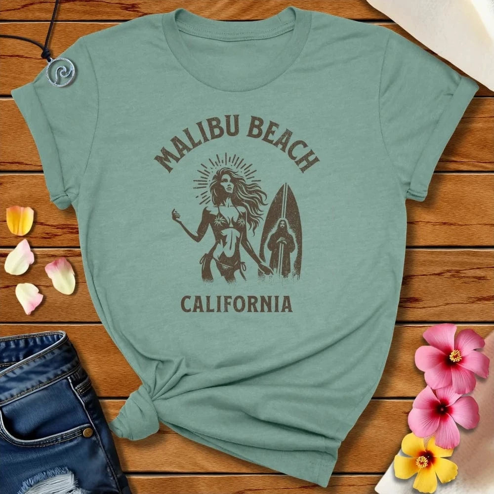 Malibu Beach Tee Heather Prism Dusty Blue by Salty By Choice® We love the beach ocean and anything around water.