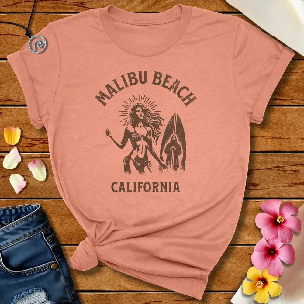Malibu Beach Tee Heather Prism Sunset by Salty By Choice® We love the beach ocean and anything around water.