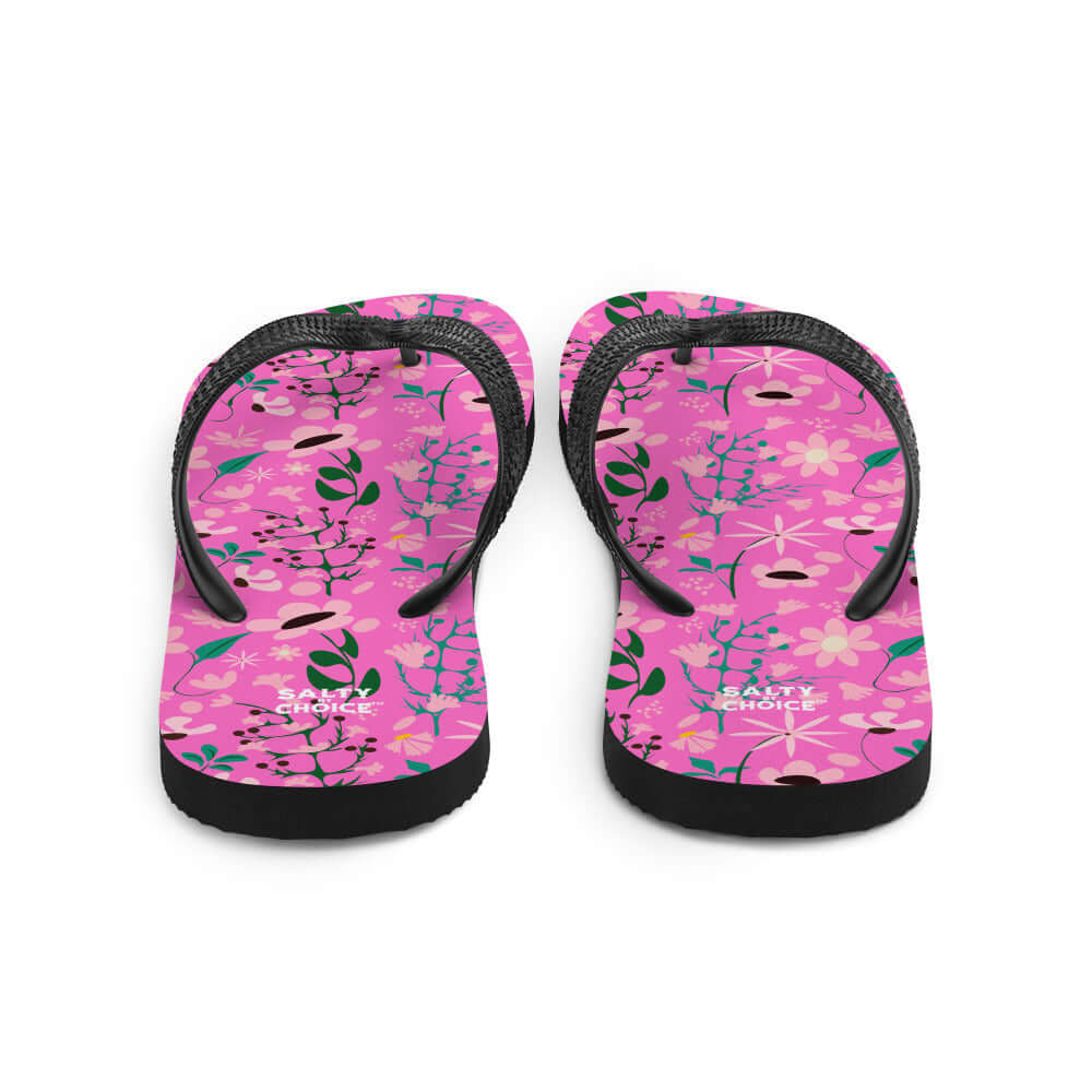 Trendy Botanical Pink Flip-Flops from