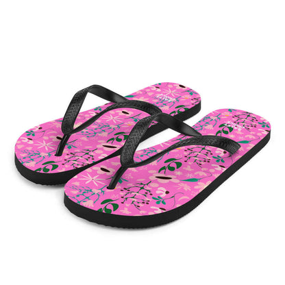 Trendy Botanical Pink Flip-Flops from