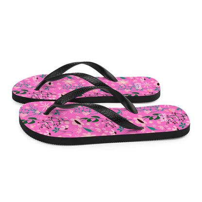 Trendy Botanical Pink Flip-Flops from