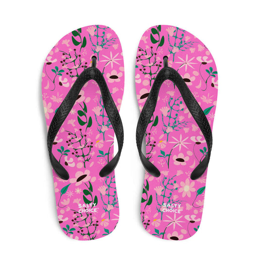 Trendy Botanical Pink Flip-Flops from